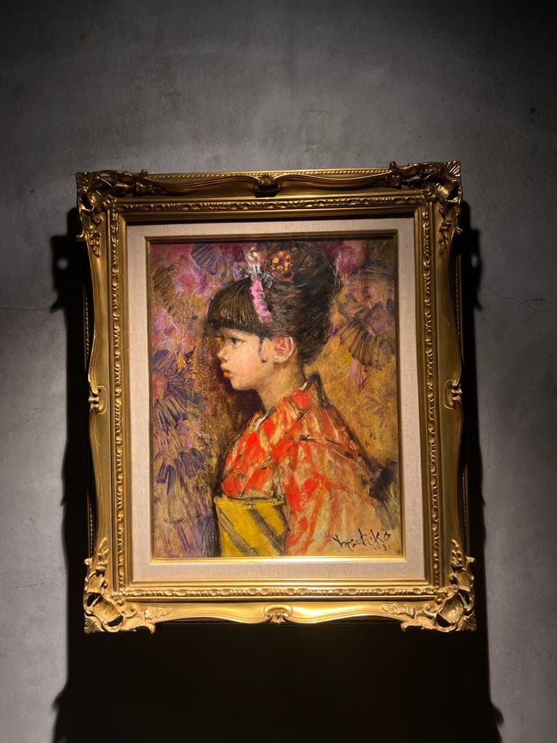 他の人発送×肉筆画　【少女】　直筆サインあり　写実画