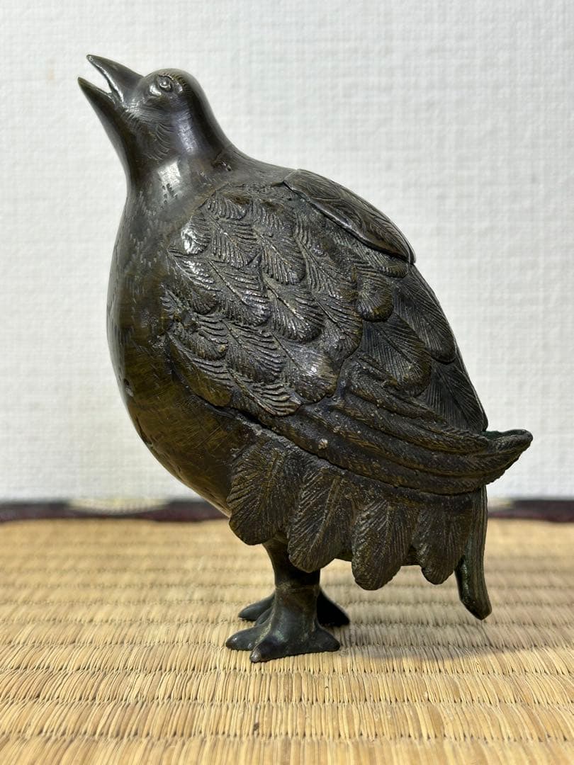 銅製　うづら　香炉　桐箱