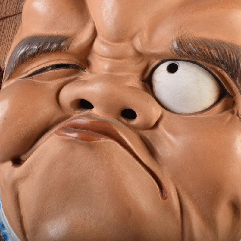 能面 能楽 雅楽 陶器製 翁 ひょっとこ お面 2点まとめて 額装 V9153A