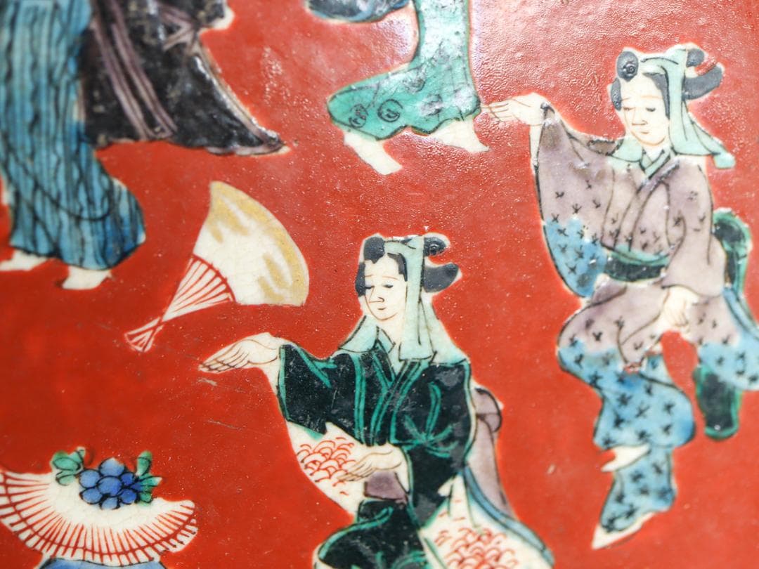 九谷焼 色絵美人踊り図 額皿 21cm 飾り皿