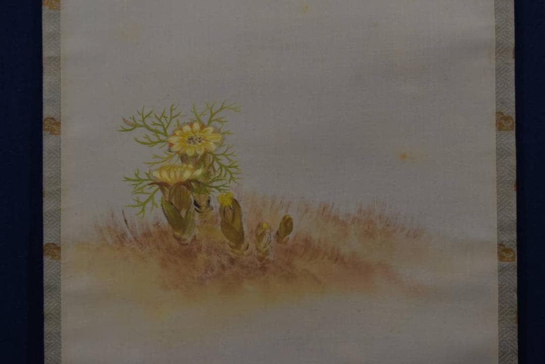 真作】上田陽愷/福寿草画賛/俳句/掛軸☆宝船☆Z-934