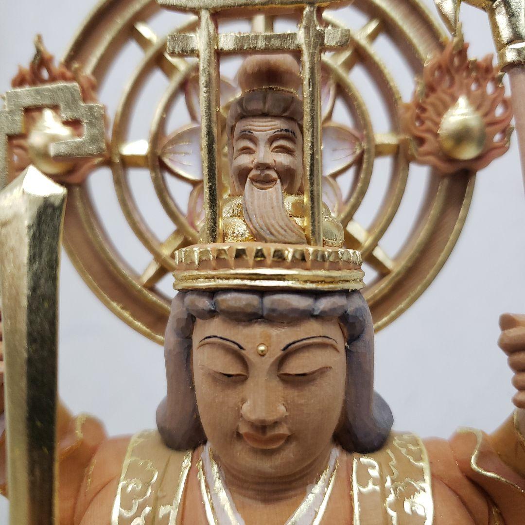 Bフライデー淡彩色切りがね仏像◇ヒバ材 八臂弁才天(弁財天)3