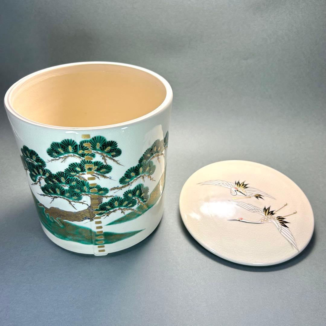 水指 『手塚大示 仁清写 松鶴絵曲形』 即中斎好写 桃山窯 茶道具 共箱