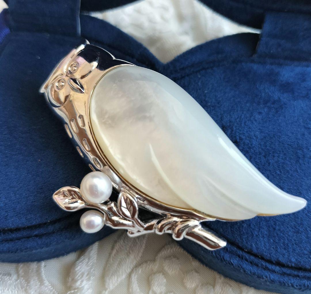 希少 TASAKI 田崎真珠 アコヤパール フクロウ ブローチ シェル