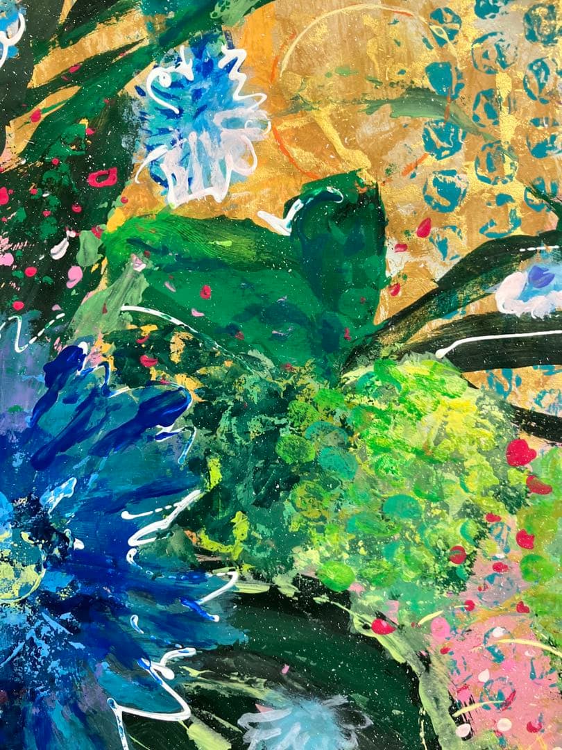 値下げ　原画　花　額付き　静物画　絵画　アクリル画　現代アート　一点物