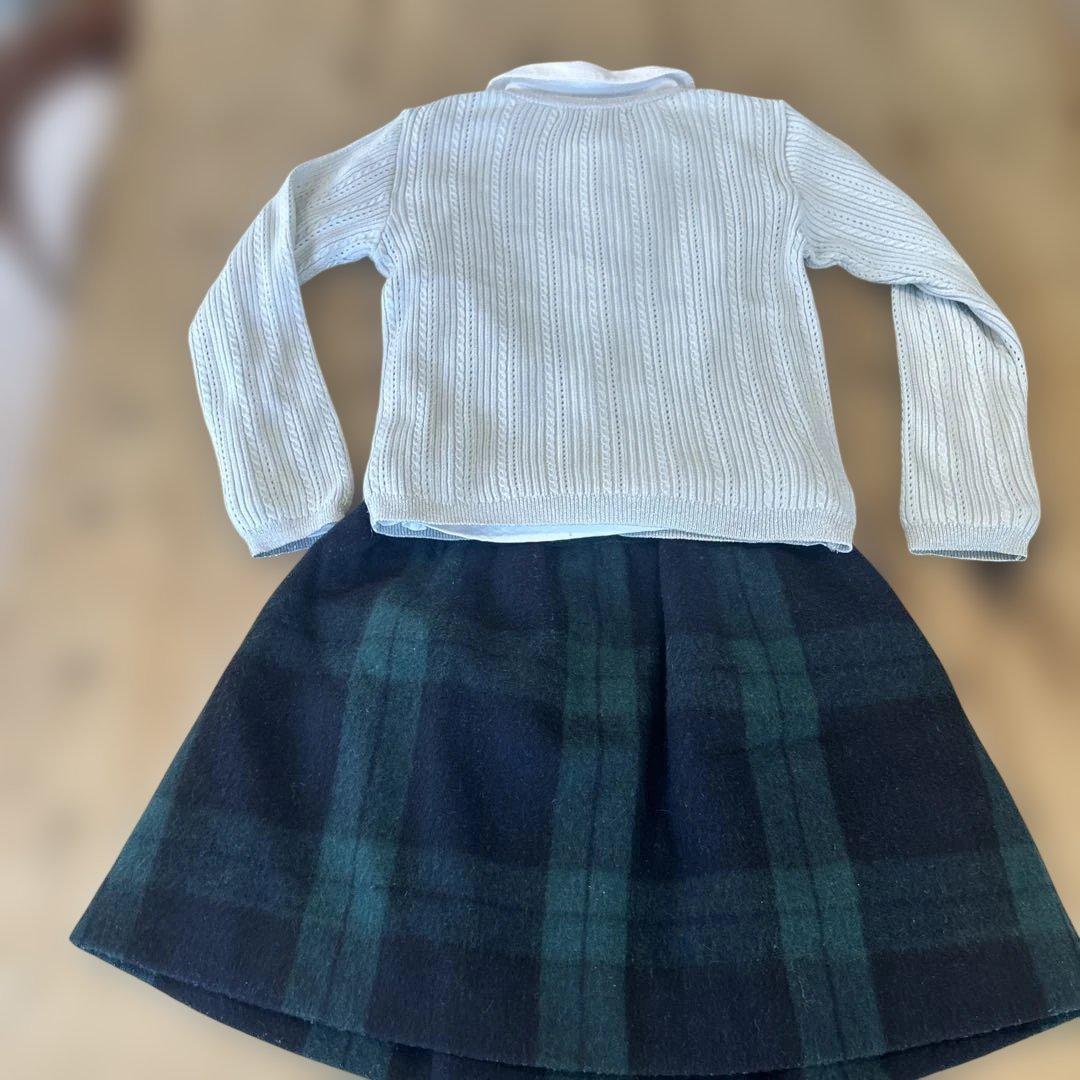 ファミリア　お出かけコーデ　130 女の子　カーディガン　ブラウス　スカート