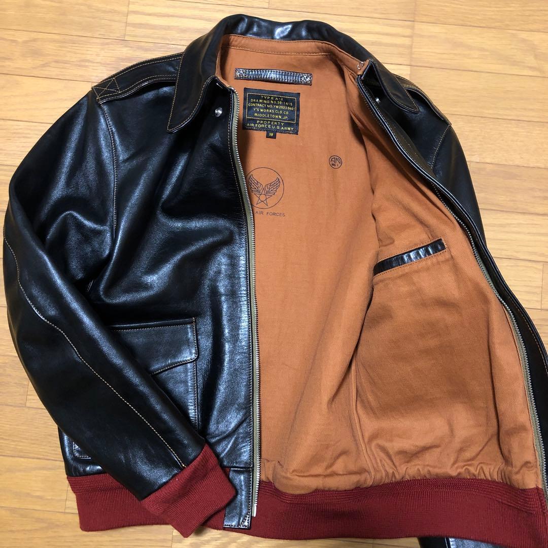 美品】Y's WORKS ホースハイド A-2 レザージャケット 赤リブ 38 - メルカリ