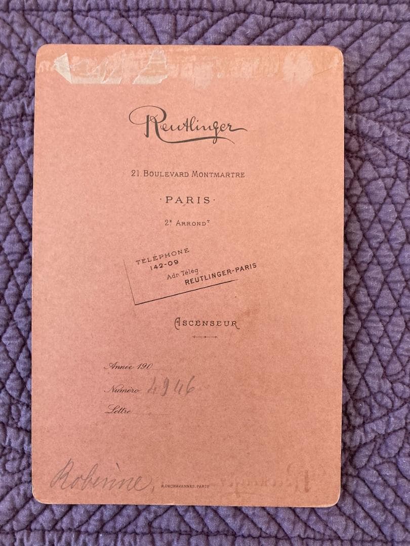 フランスアンティーク　大判名刺版写真（カルト・キャビネ）　女優　ロバンヌ嬢