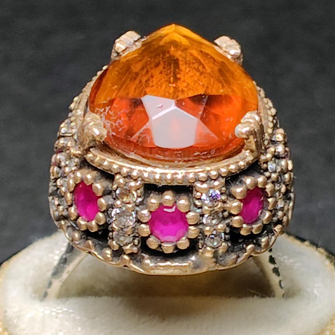 ヴィンテージリング　SILVER　トパーズ　ルビー　メレダイヤ