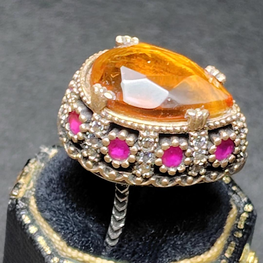 ヴィンテージリング　SILVER　トパーズ　ルビー　メレダイヤ