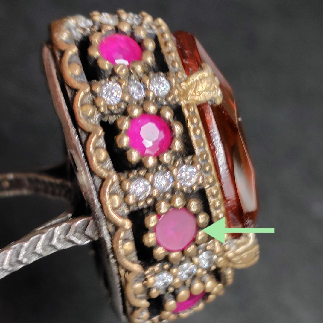 ヴィンテージリング　SILVER　トパーズ　ルビー　メレダイヤ