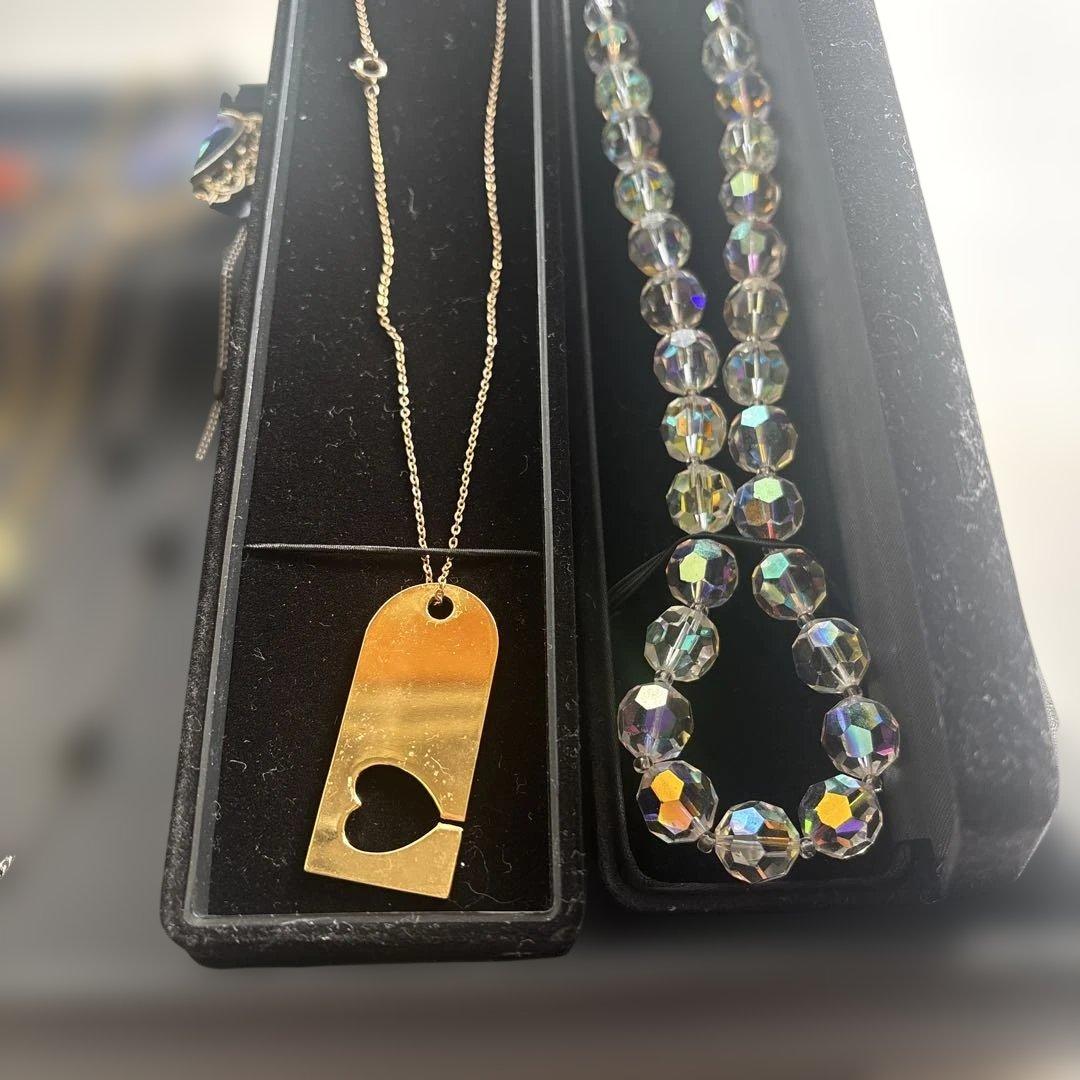 遺品整理・生前整理品］クリスタル 真珠 ゴールド ネックレス 指輪