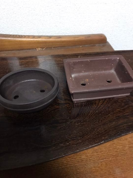 盆栽鉢　時代ミニ盆栽鉢中国宜興梨皮長方鉢楕円鉢2個セット小品盆栽鉢