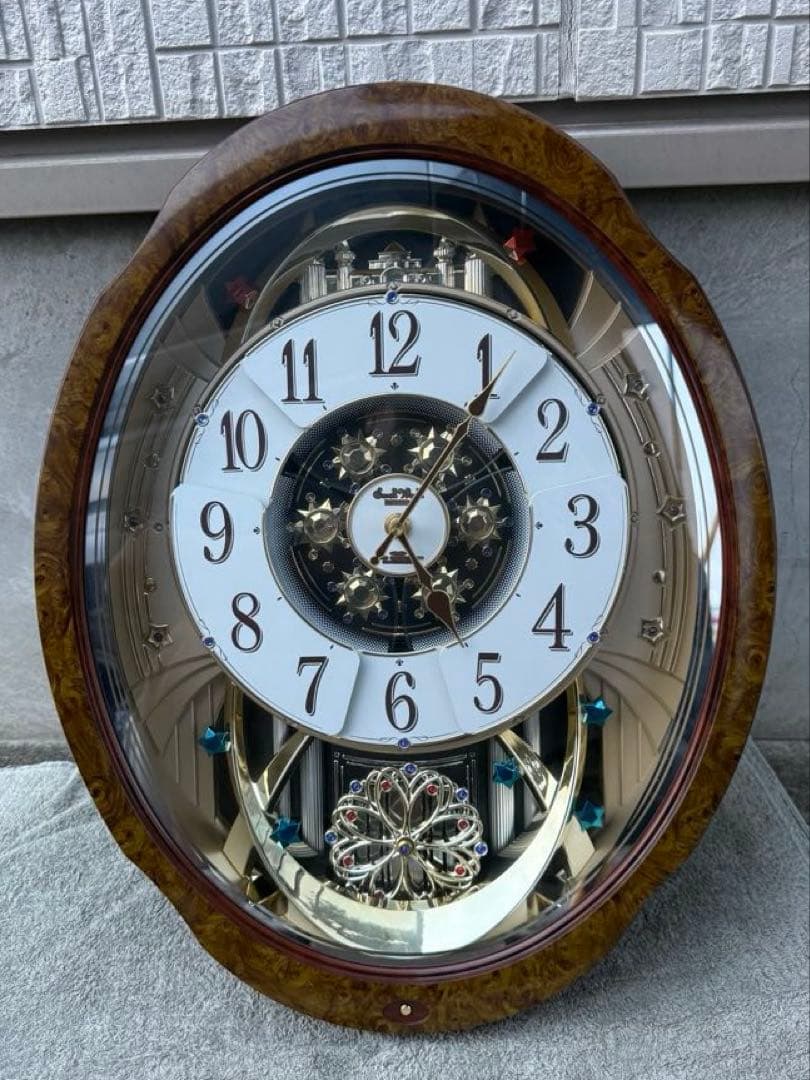 リズム時計　電波からくり時計 掛け時計 スモールワールドブルーム