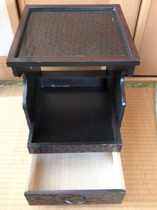 昭和戦前 天然木小物入れ2点 木彫り 花 立体網目模様 艶あり