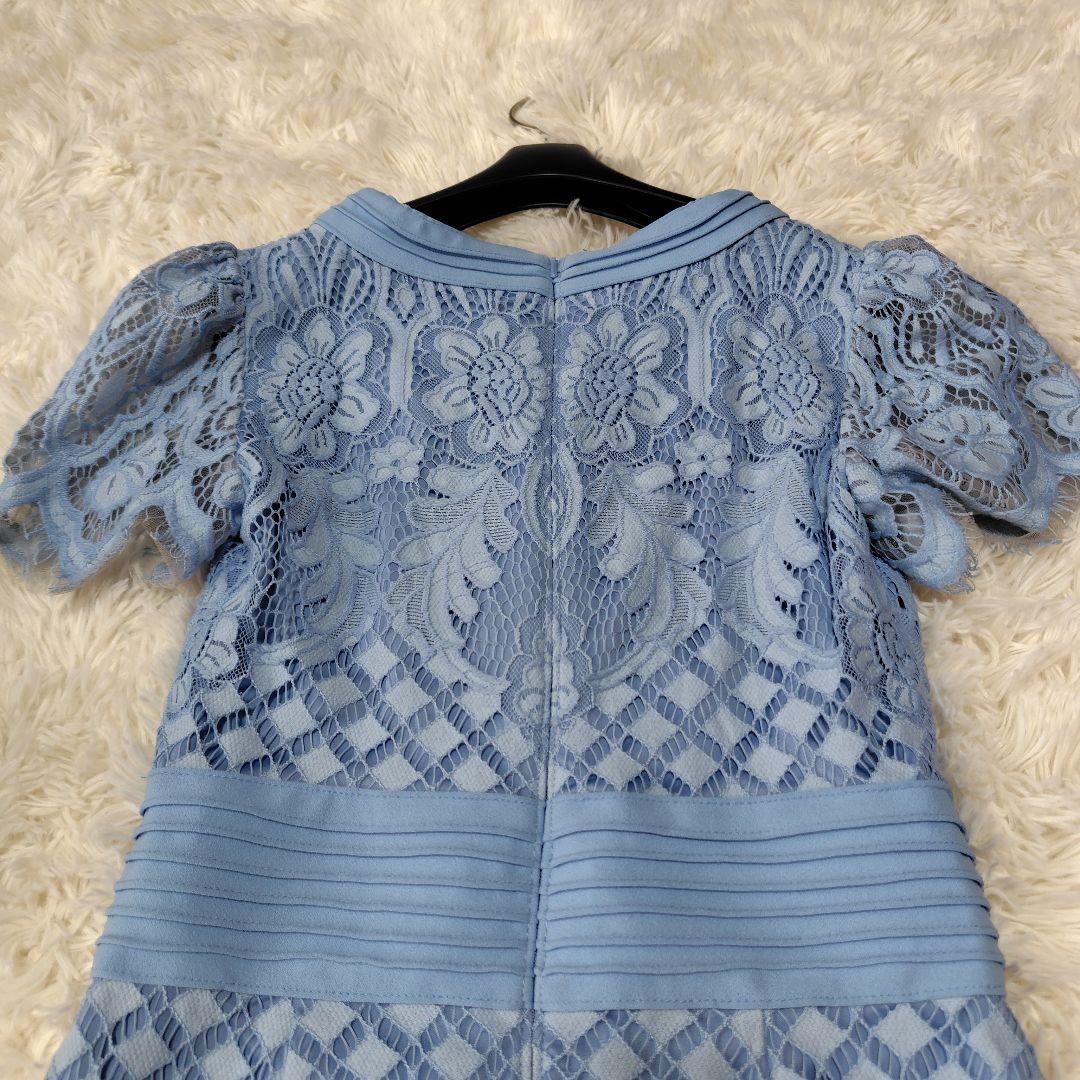 【美品♡美シルエット】タダシショージ　Vネックコードレースドレス　フィット　水色