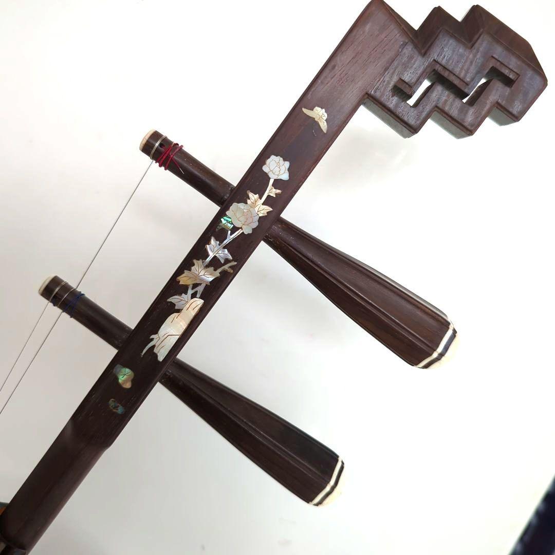 胡涵柔製作 最上級明清老紅木 未使用 螺鈿花 回紋頭 二胡