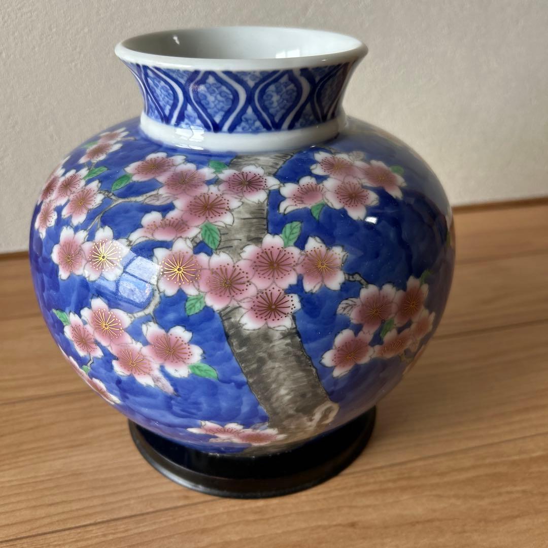 九谷焼 清峰作 花鳥柄 花瓶 牡丹