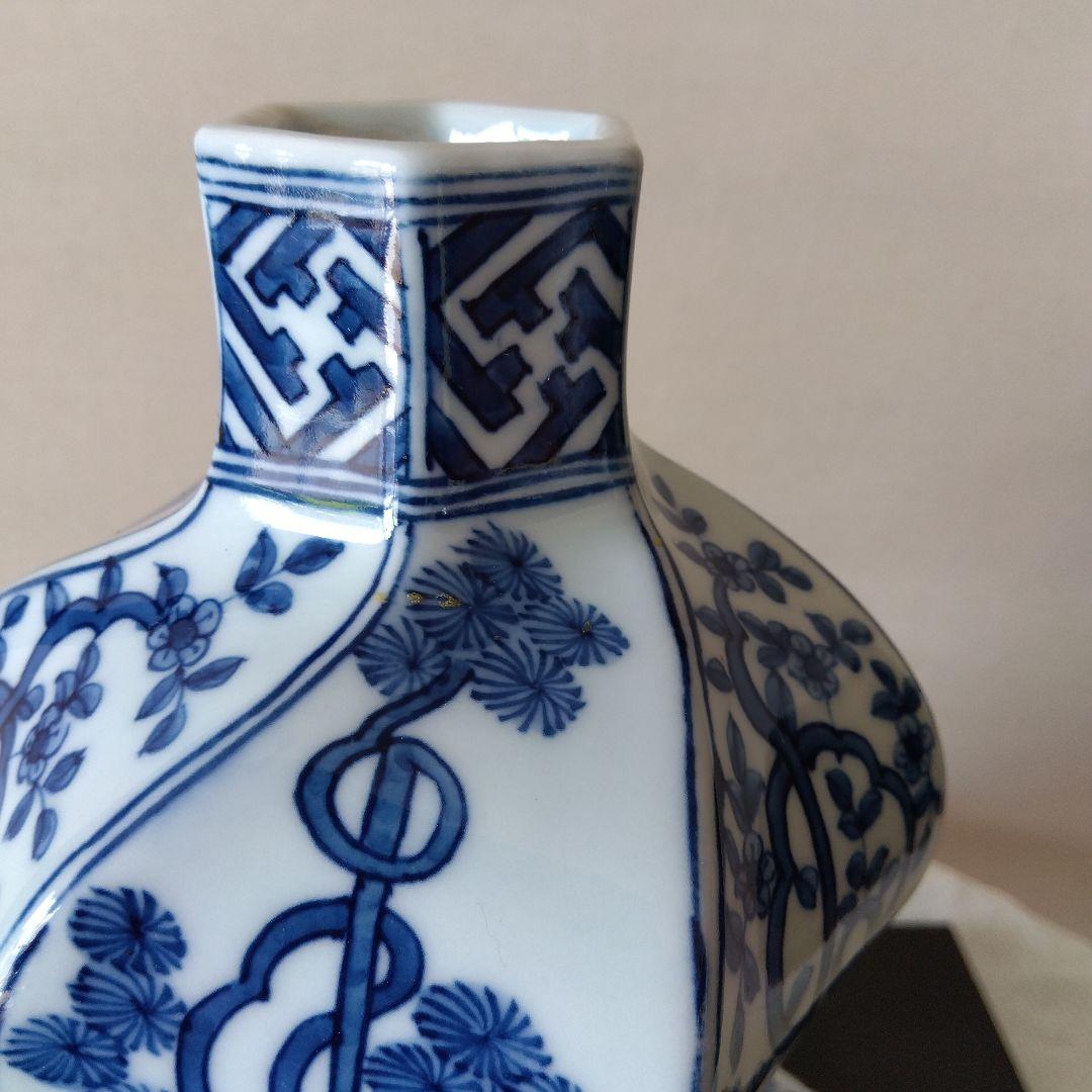 舘林源右衛門作　祥瑞手瓢型六角花瓶