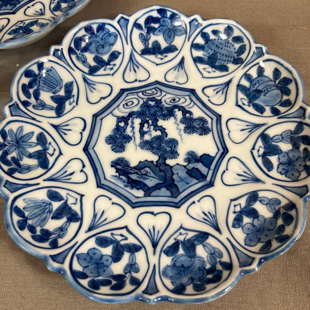 源右衛門】古伊万里の伝統 日本の名窯 舘林源右衛門作 染付輪花文 皿二