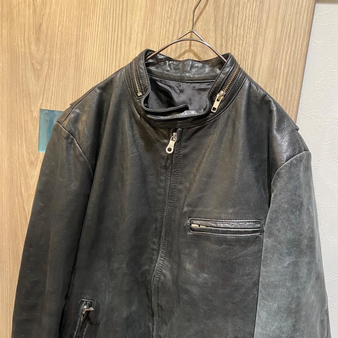 vintage ギミック ダブルジップ 牛革 シングルライダースジャケット 黒