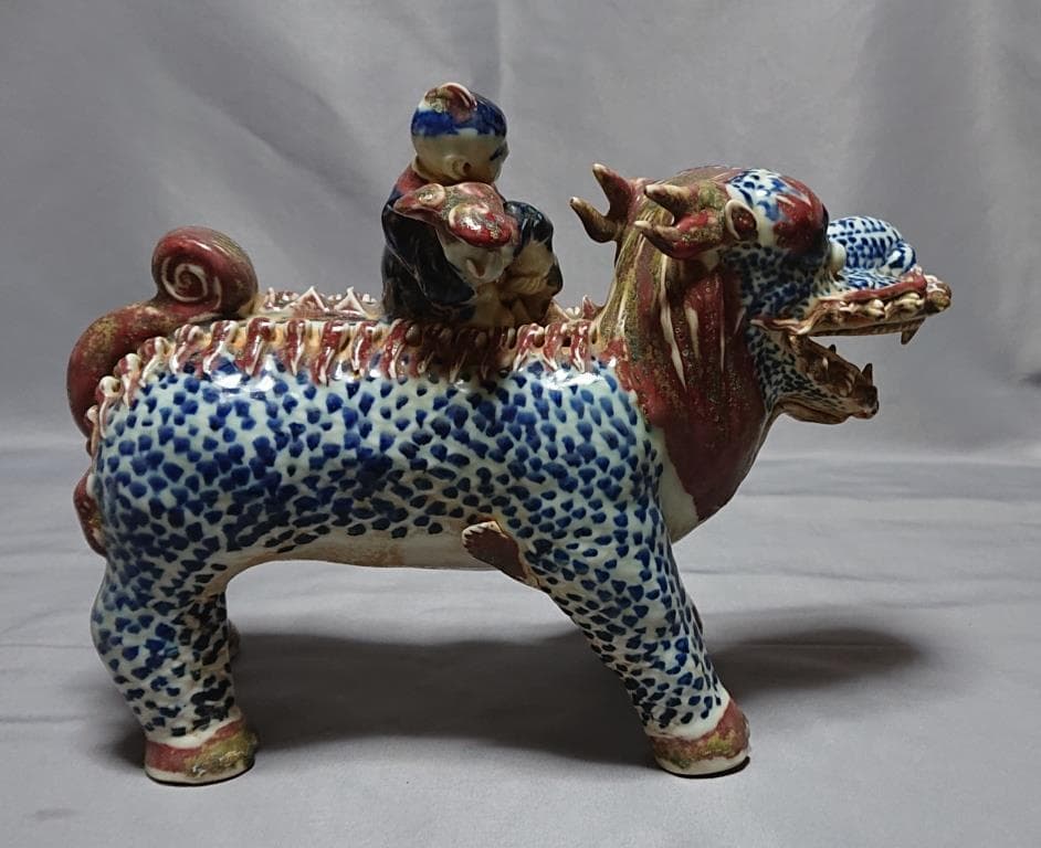 コレクター収集品　清時代　青花釉里紅麒麟送子