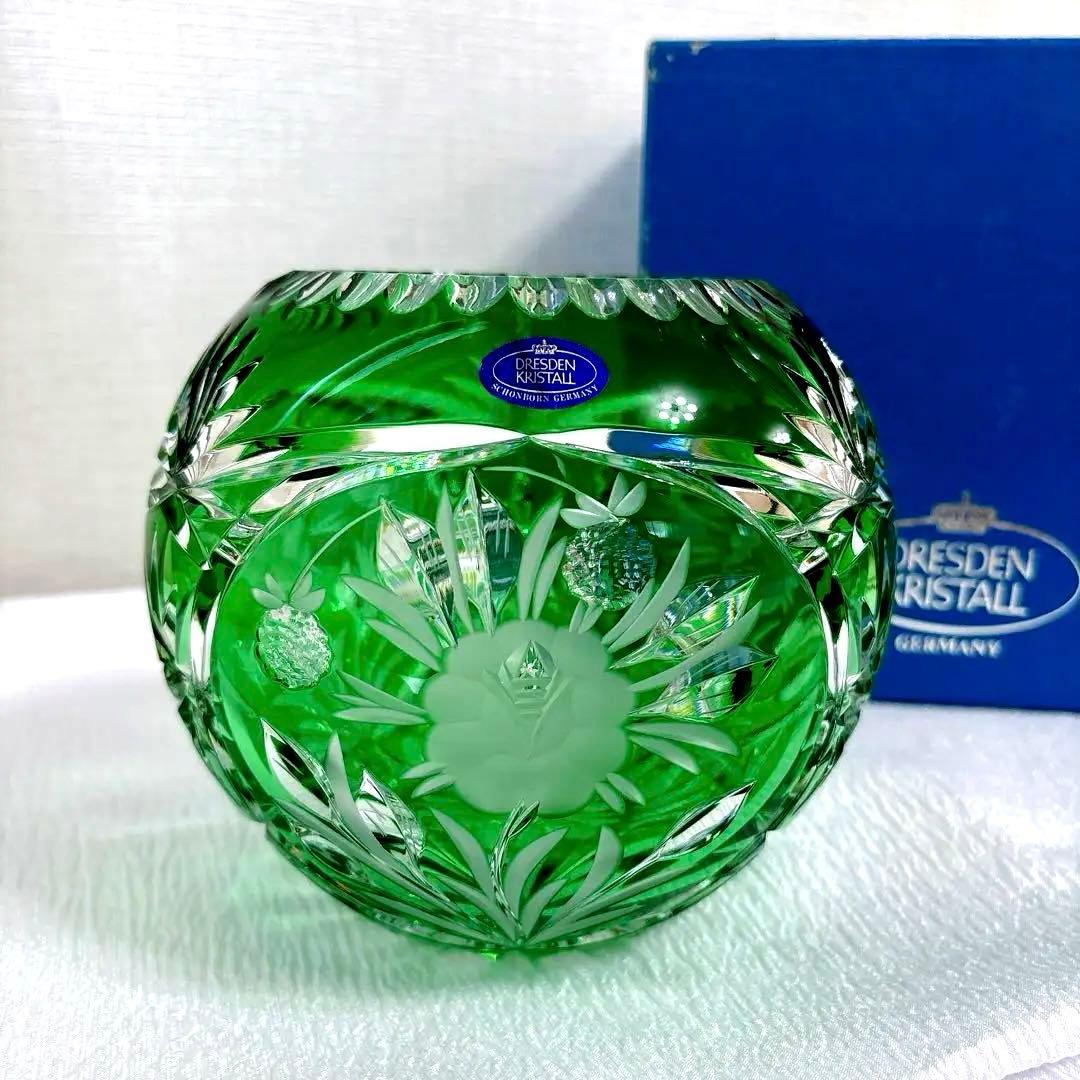 希少♡未使用 ドレスデン クリスタル花瓶 グリーン