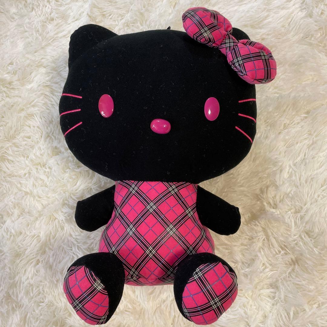 キティちゃん ぬいぐるみ チェック柄 黒 ピンク 希少 サンリオ 黒