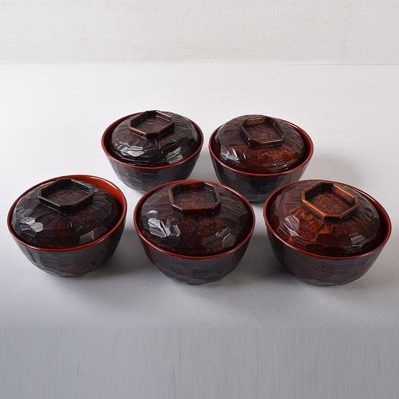 茶懐石道具　讃岐漆器　後藤塗　蓋付吸物碗　5客　共箱　N　7681C