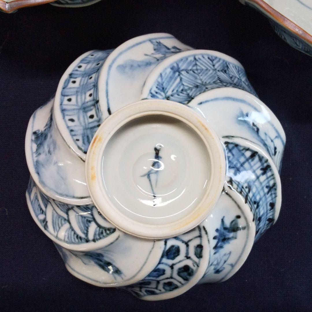 古染面取り祥瑞仙人文  向付揃