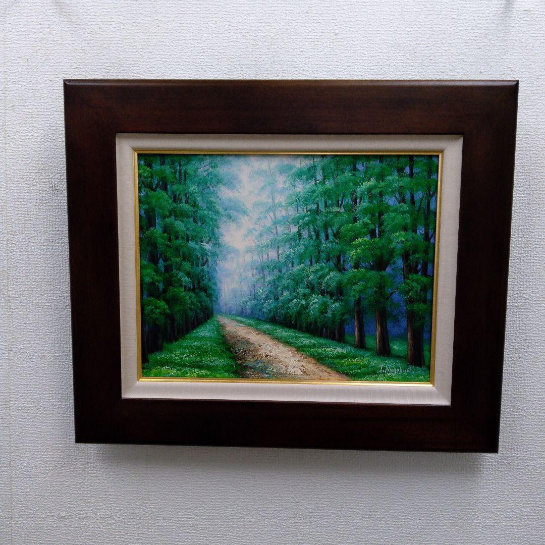 肉質油絵　横　F6 散歩道　額装仕上げ品