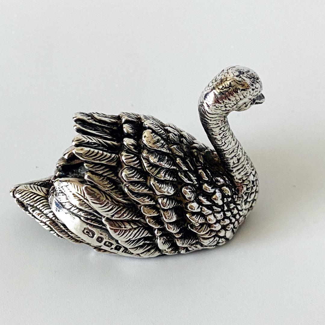 ★1997年英国 ★スワン 置物 アンティーク イギリス 925 シェフィールド