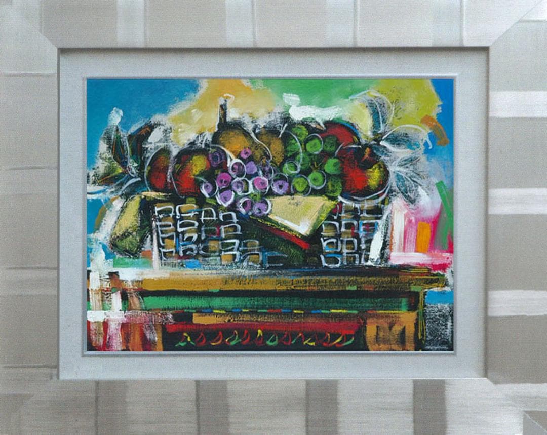 油絵 菅家令子 絵 絵画 インテリア 額付(黒) uF6-120109 静物果物