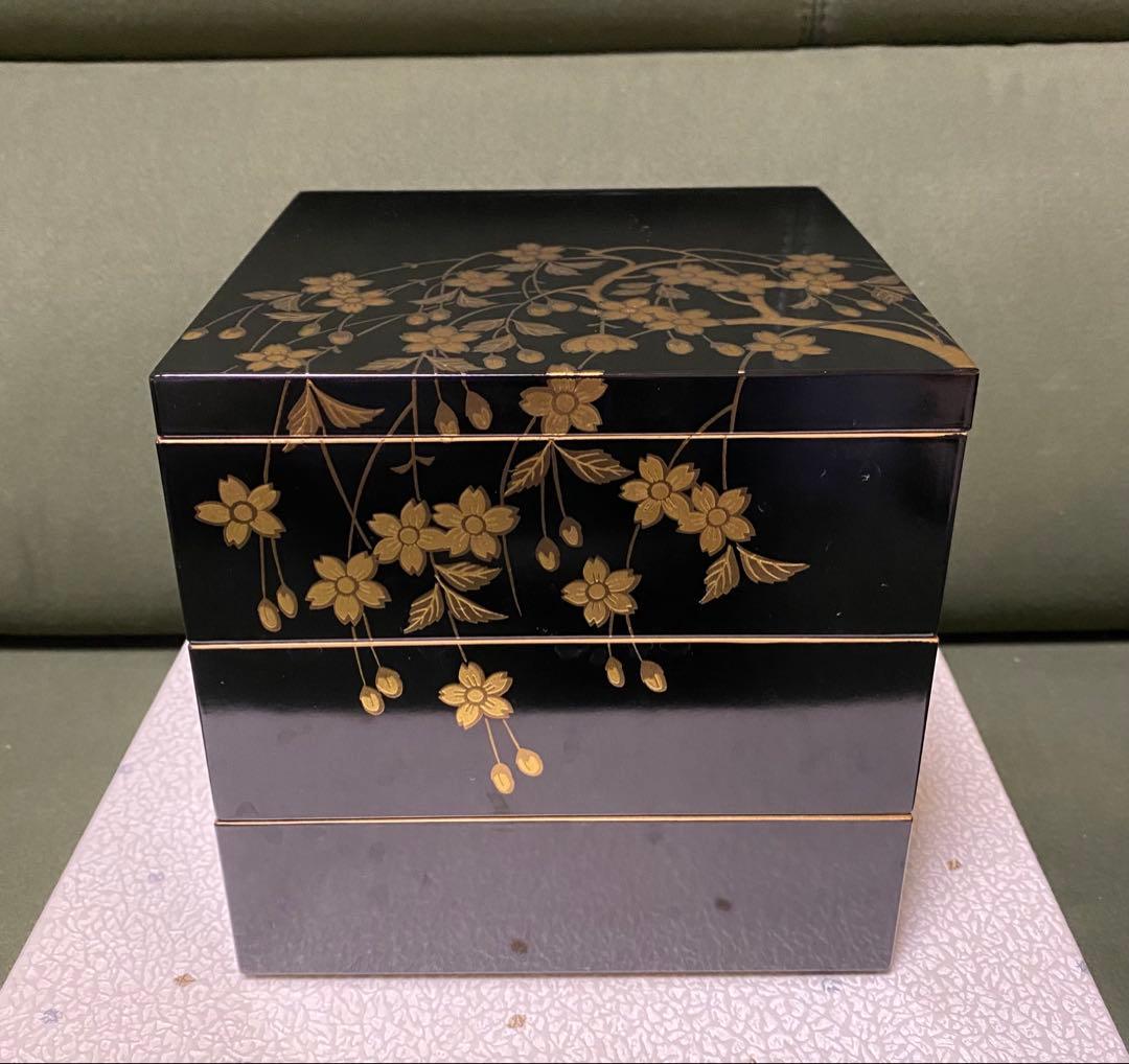 山中漆器 元禄シリーズ 北斎 金彩蒔絵 桜 重箱・銘々皿・汁椀 5個セット