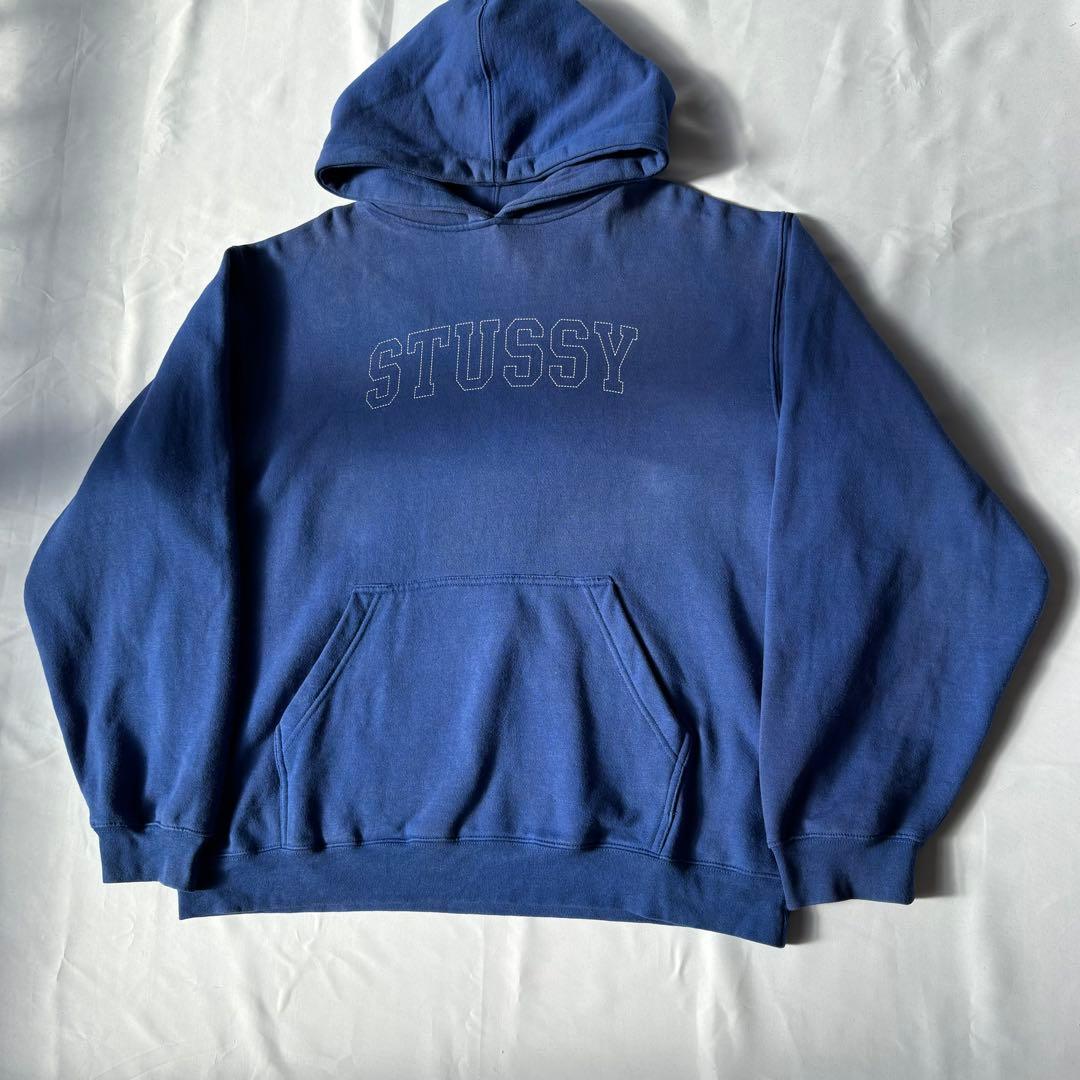 OLD STUSSY USA製 ステューシー ブルー ロゴ パーカー XL