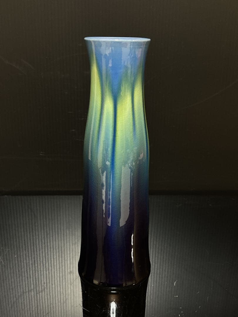 人間国宝 九谷焼 三代 徳田八十吉（正彦） 碧明耀彩 花入 花瓶 華道