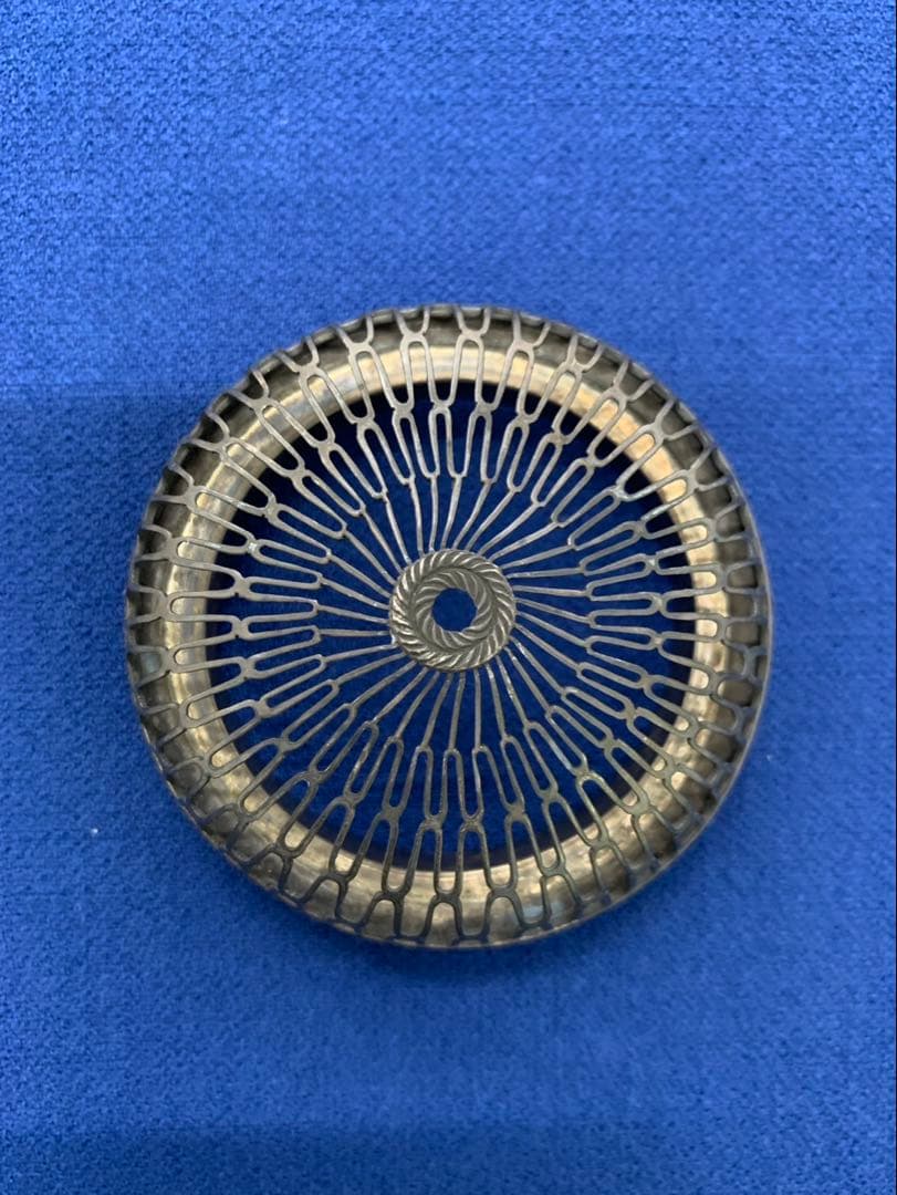 煎茶道具 中国唐物 古錫茶托 浄足銘 花に虫図染付 希少 本錫製 茶托