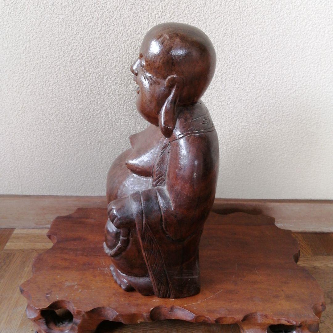 木彫り 縁起布袋 台