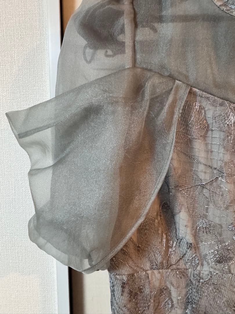 【LEJA】オーガンジードレープパフスリーブマーメイドシルエットドレス