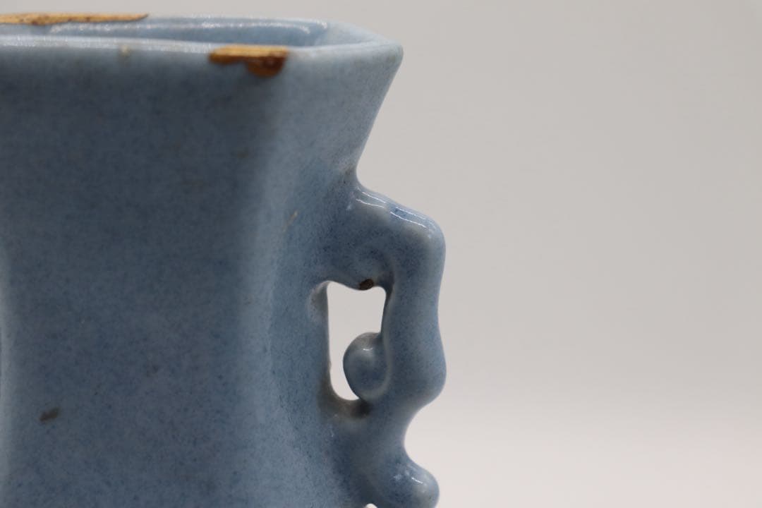 中国 清時代 天青釉雙耳瓶 木箱付 送料込み250520