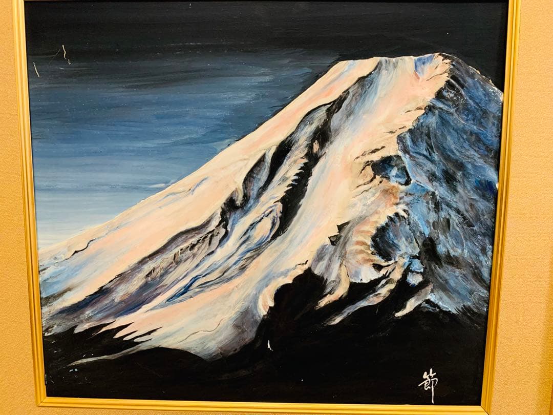 りむ様　石膏油彩画 富士山 木製額縁 サインあり