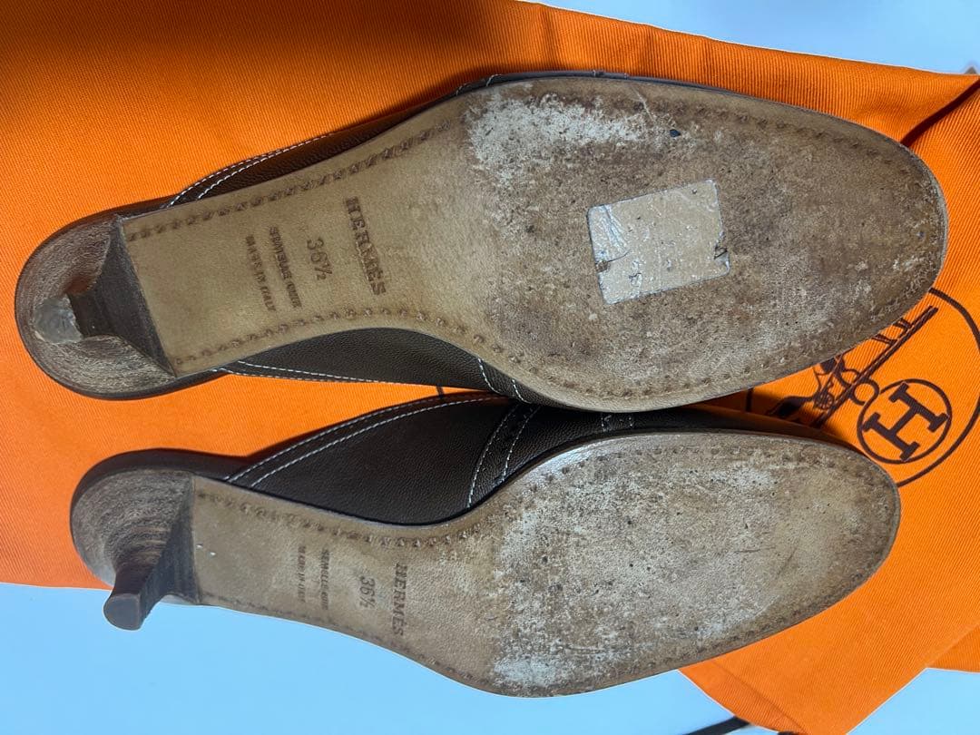 HERMES ブラウンレザー ミュール　サンダル