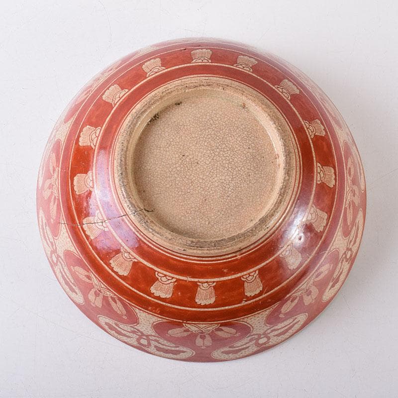 九谷焼 古九谷 八郎手 赤絵 神獣文 鉢 時代箱 M R8749