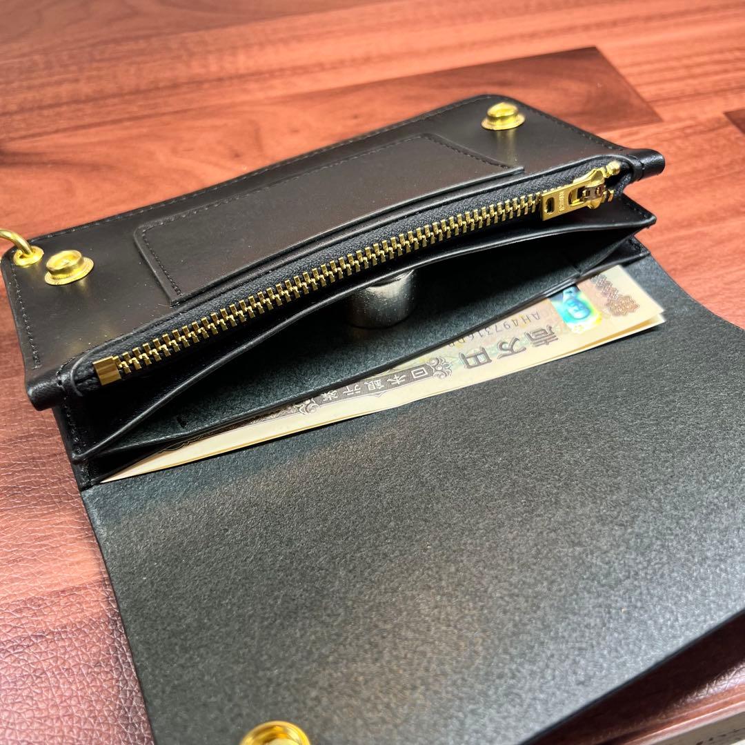 【トラッカーウォレット ロング 3層】 ブラック ゴールド universal