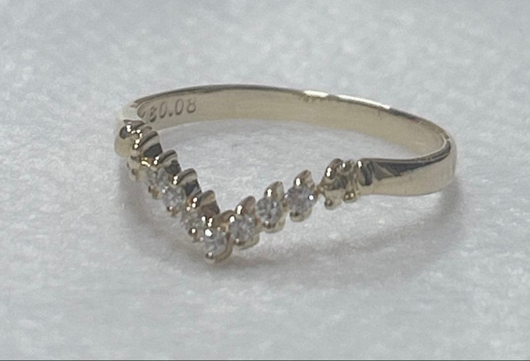 K18YG V字リング ダイヤモンド0.08ct 1.5g