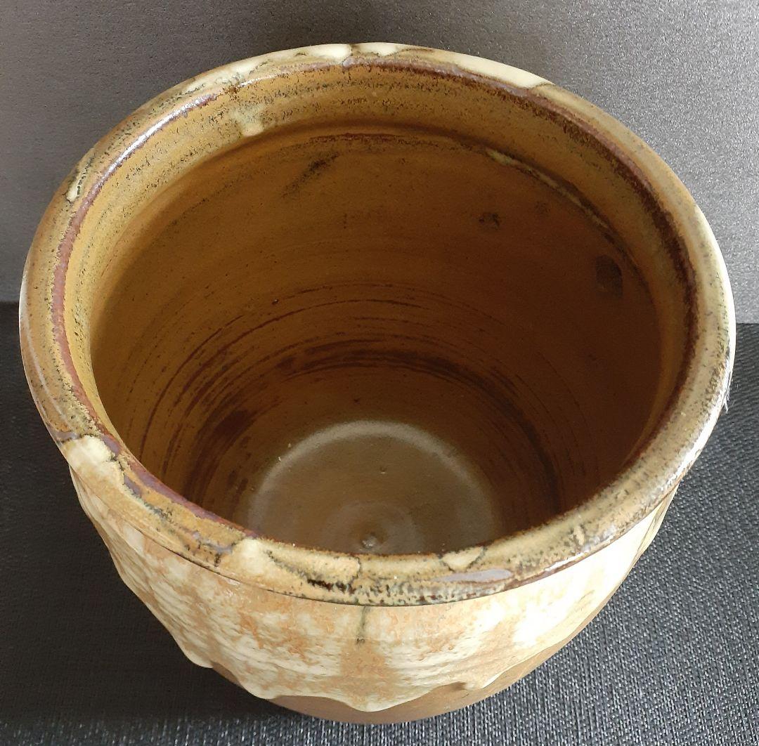 【国指定伝統工芸品】熊本県【小袋焼】藁灰釉　黄釉　花入れ　水草入れ　メダカ入れ