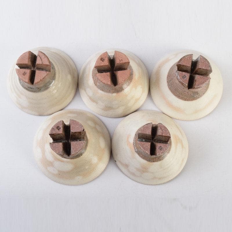 和食器 茶懐石 信楽焼 勝尾黎彦作 粉引 切高台 向付 五客 共箱 C 9016