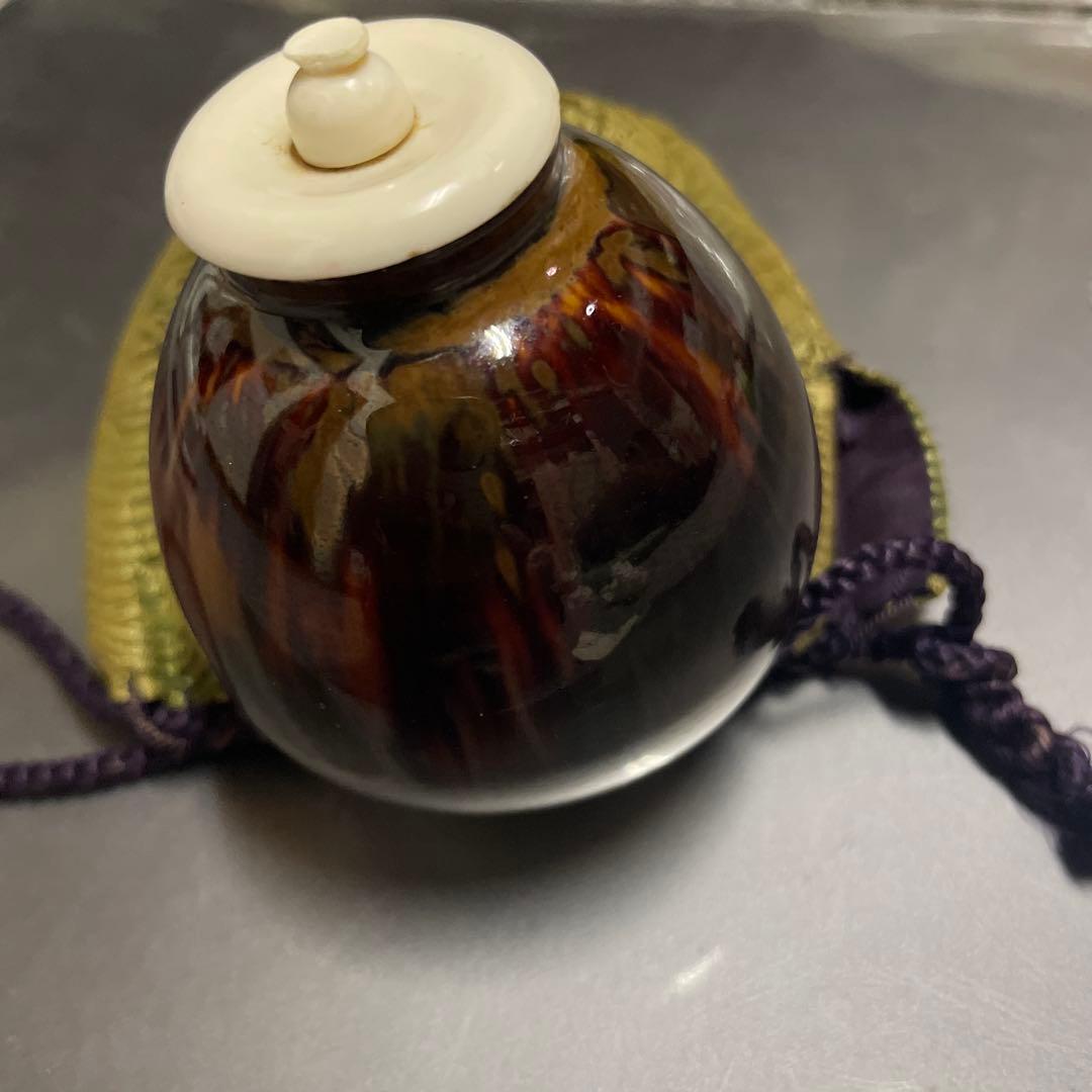 茶道具 京都 清水焼 朝日堂 茶入れ 茄子茶入 京陶器 ビンテージ 赤茶色