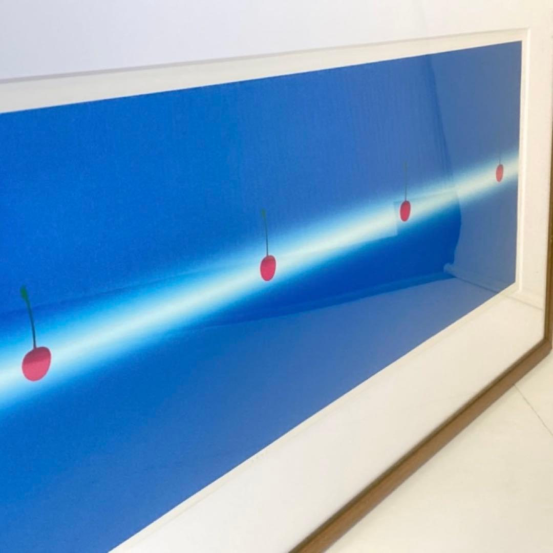 中村憲之 さくらんぼ シルクスクリーン 大型 横長 青色 ポップ モダン