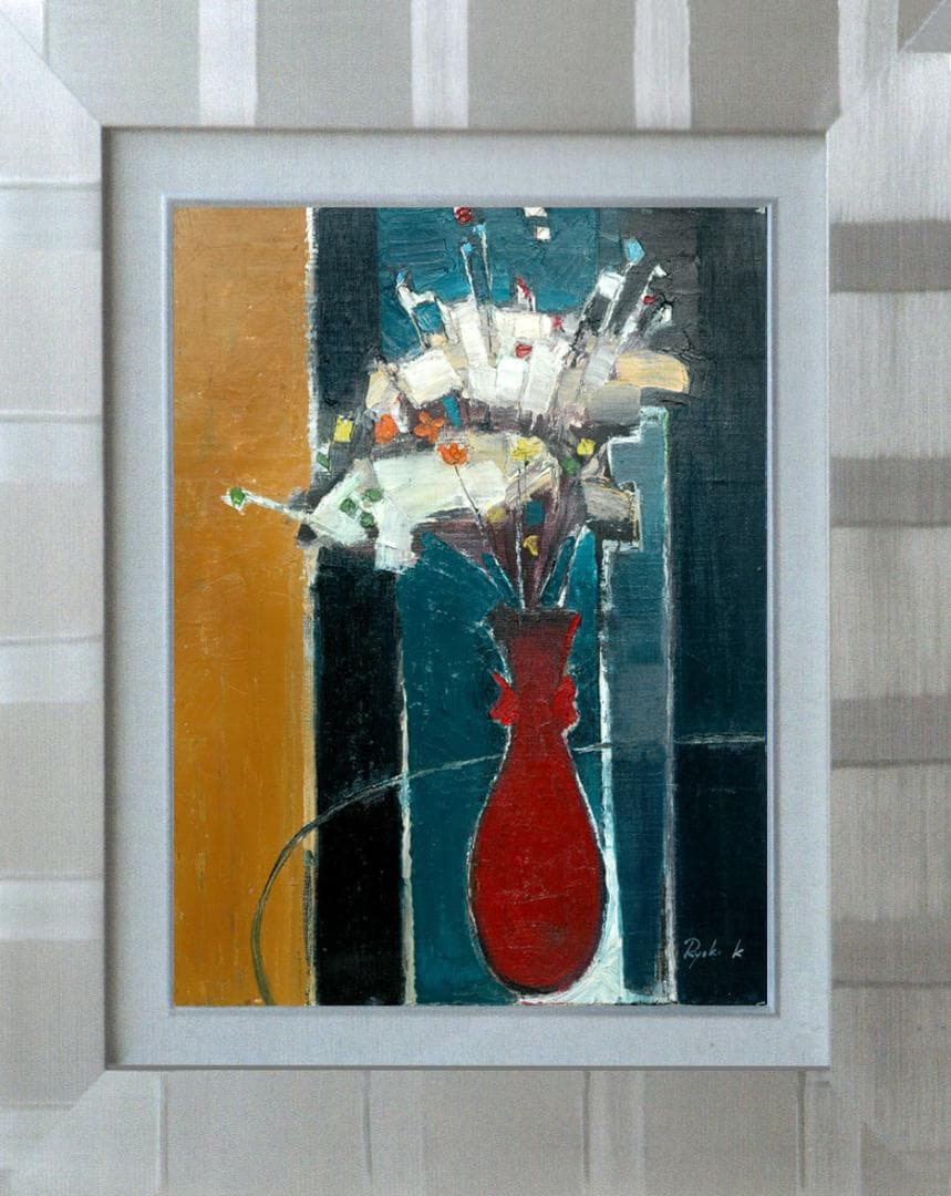 油絵 菅家令子 絵 絵画 インテリア 額付(黒) F6-172023 花